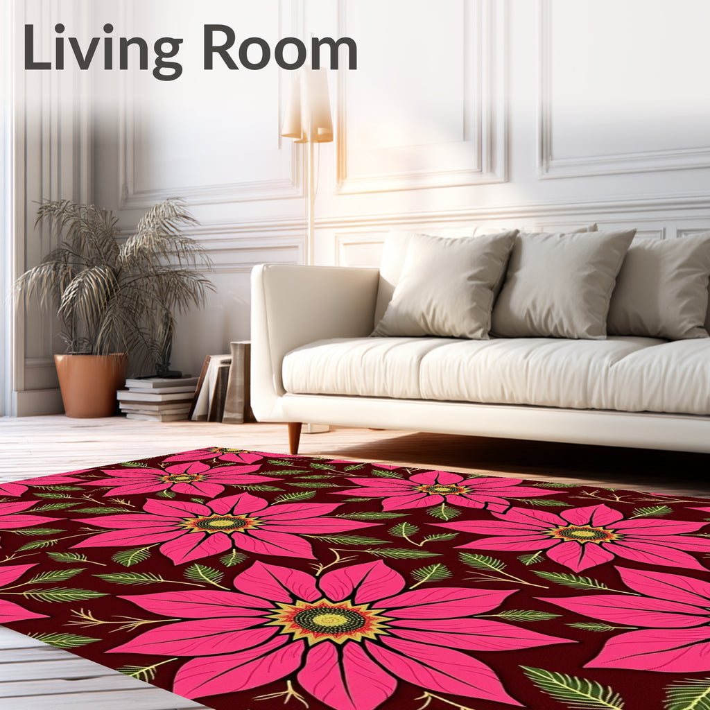 Vibrant Crimson Floral Garden Rug