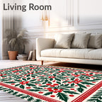 Green Holly Berry Floral Symmetry Rug