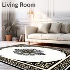 Ornate Black Scrollwork Floral Medallion Rug