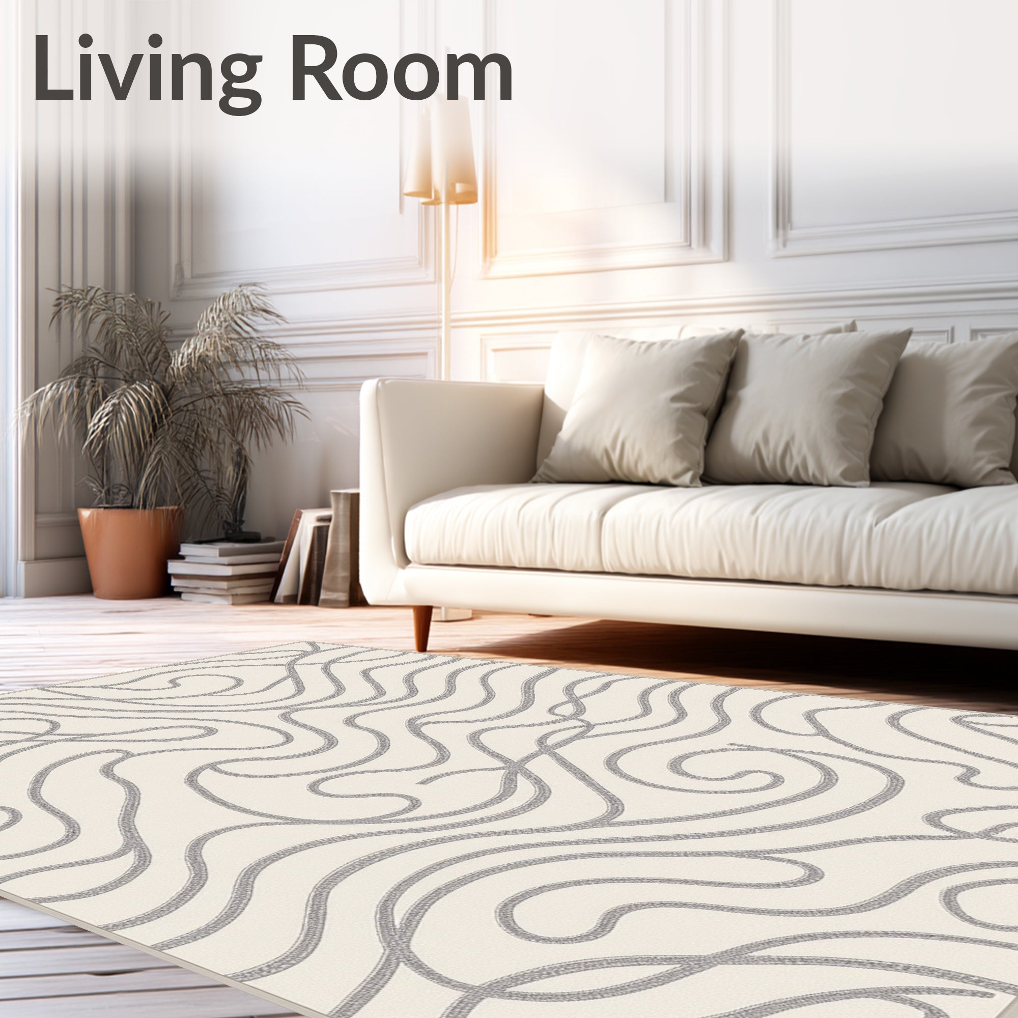 Minimalist Cream Abstract Swirl Rug
