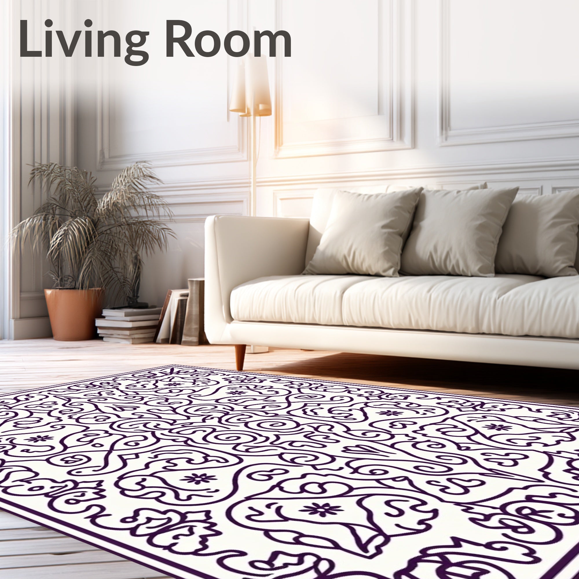 Ornate Violet Floral Swirl Harmony Rug