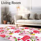 Whimsical Pink Flamingo Floral Garden Rug