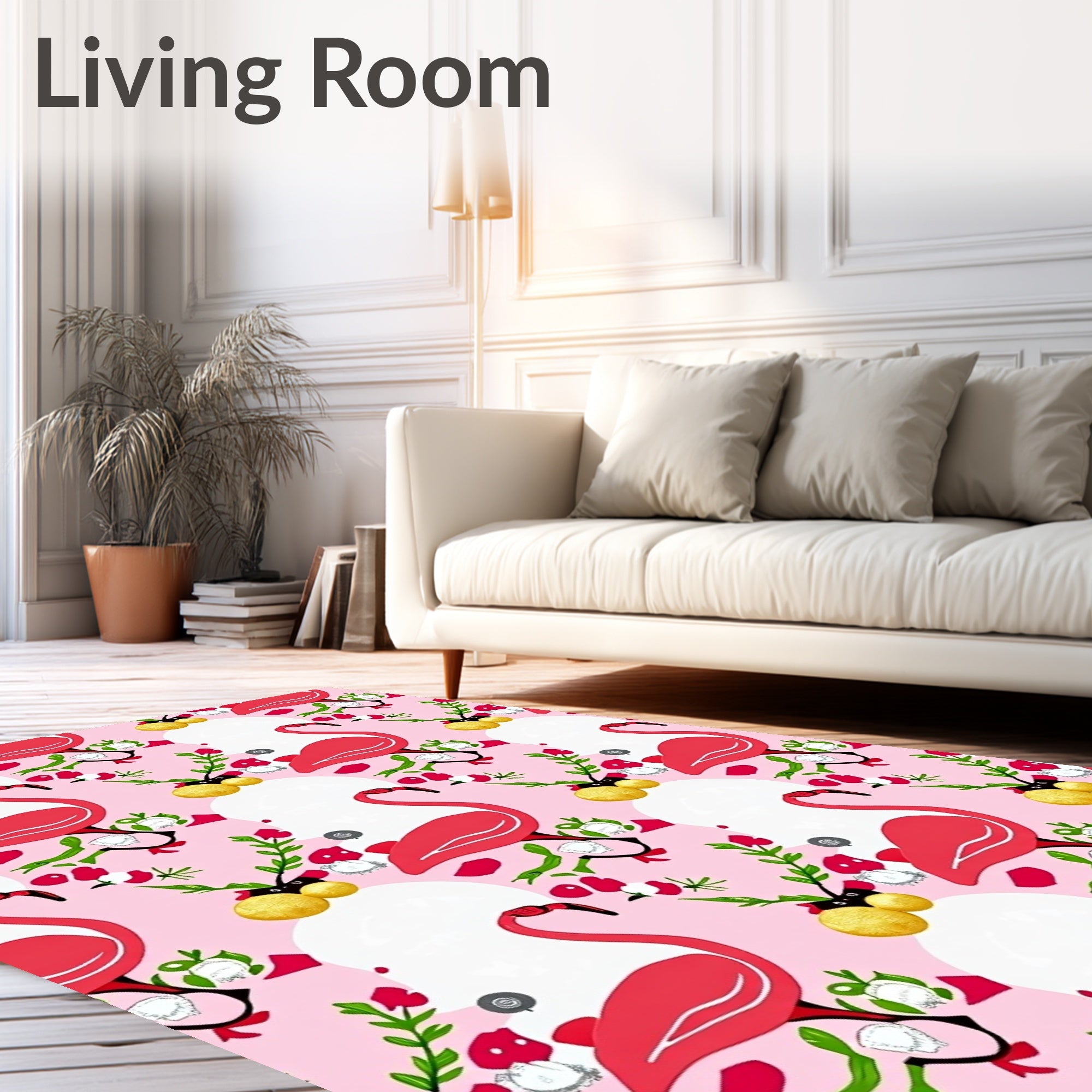 Whimsical Pink Flamingo Floral Garden Rug