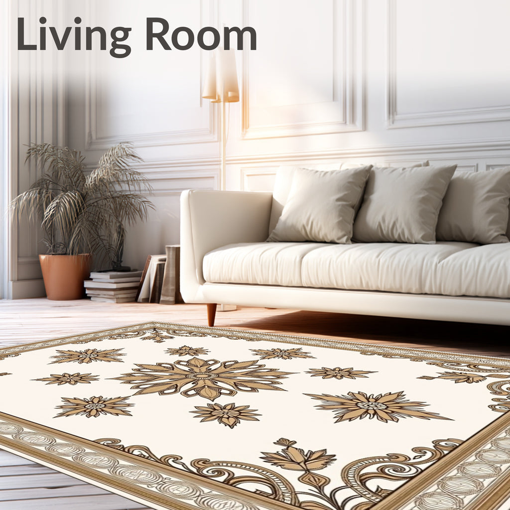 Ornate Floral Medallion and Leaf Border Rug