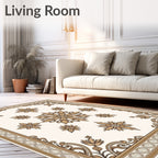 Ornate Floral Medallion and Leaf Border Rug