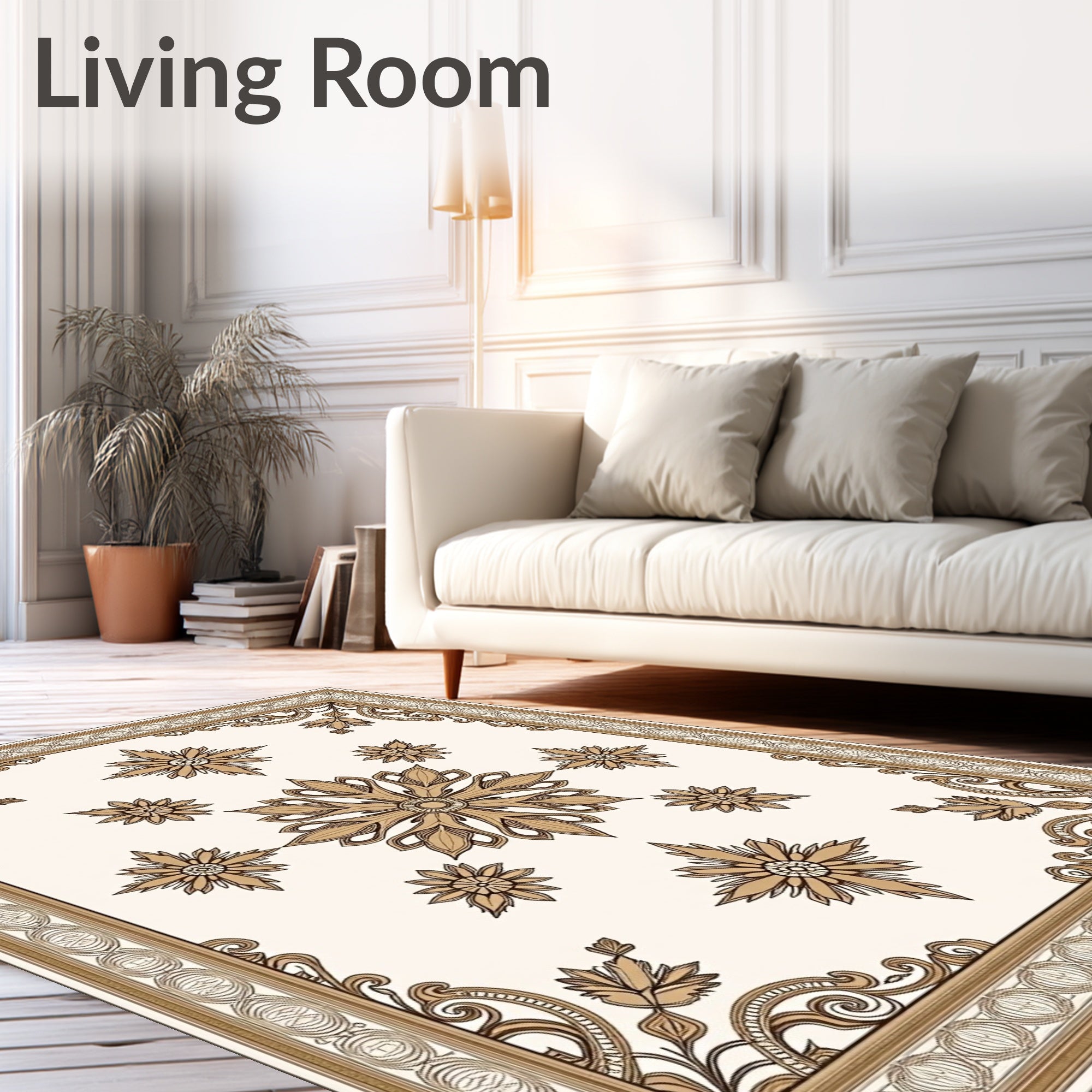 Ornate Floral Medallion and Leaf Border Rug