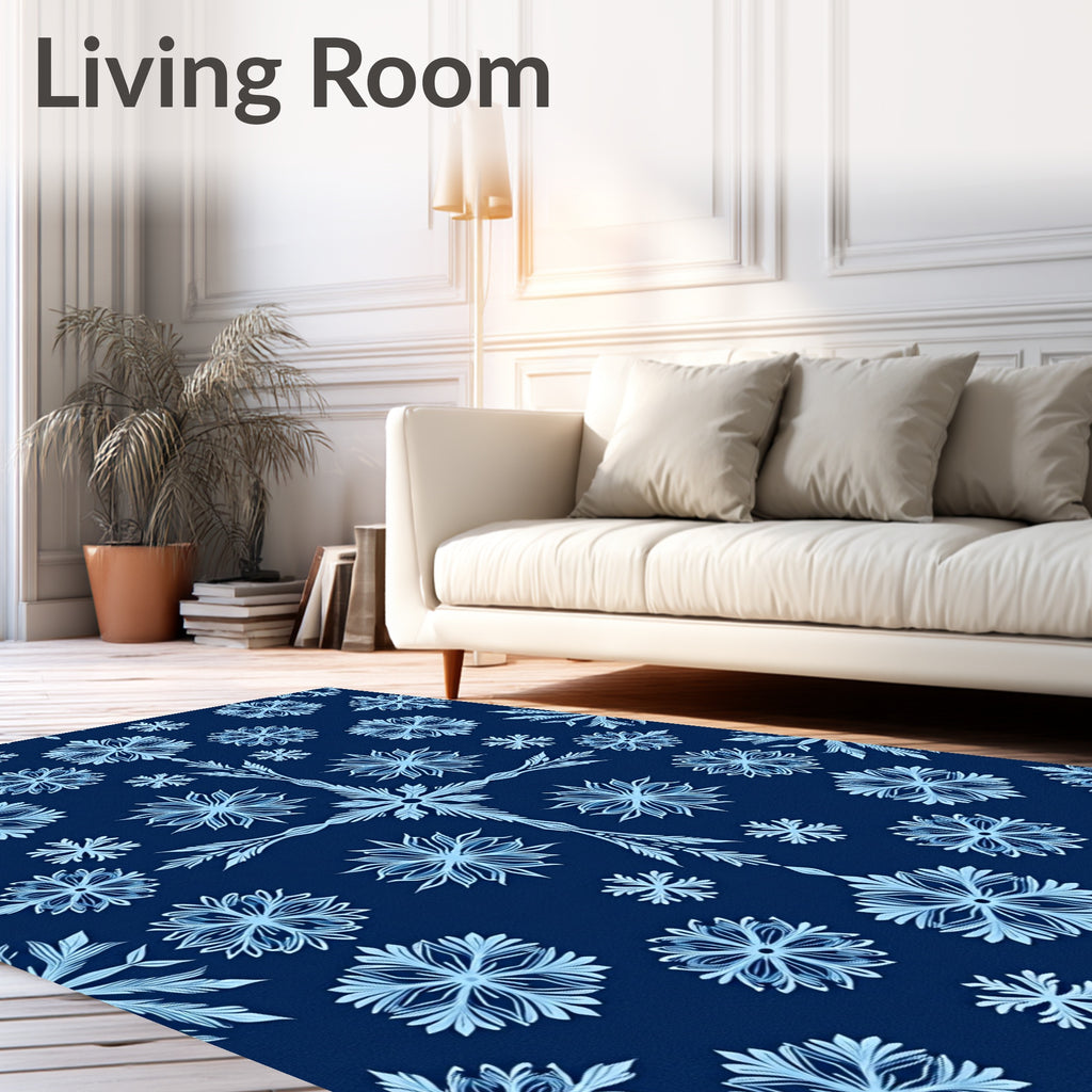 Frosted Blue Snowflake Collage Rug
