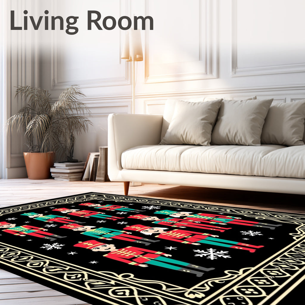 Joyful Red Turquoise Nutcracker Figures Rug