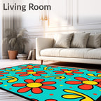 Retro Red Yellow Flower Medallion Rug