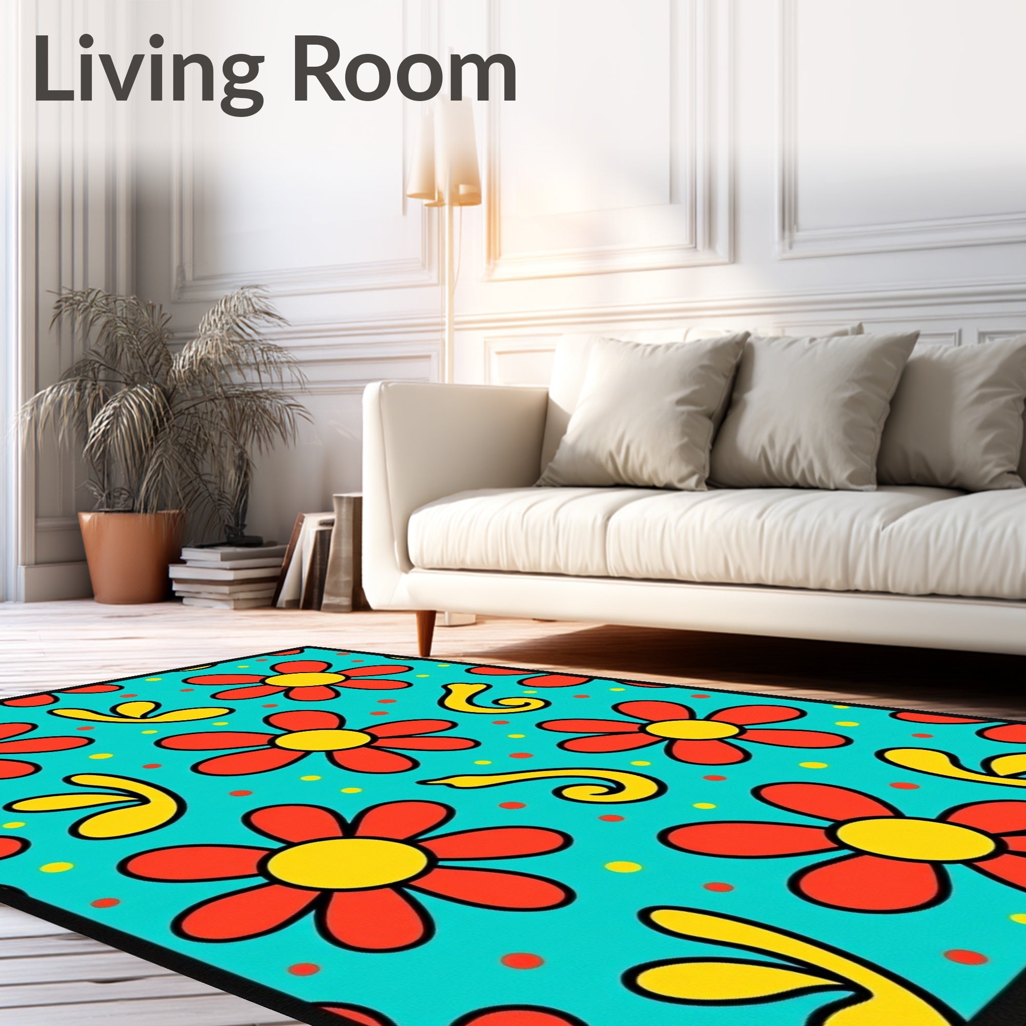 Retro Red Yellow Flower Medallion Rug