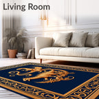 Golden Dragons Ornate Navy Border Rug