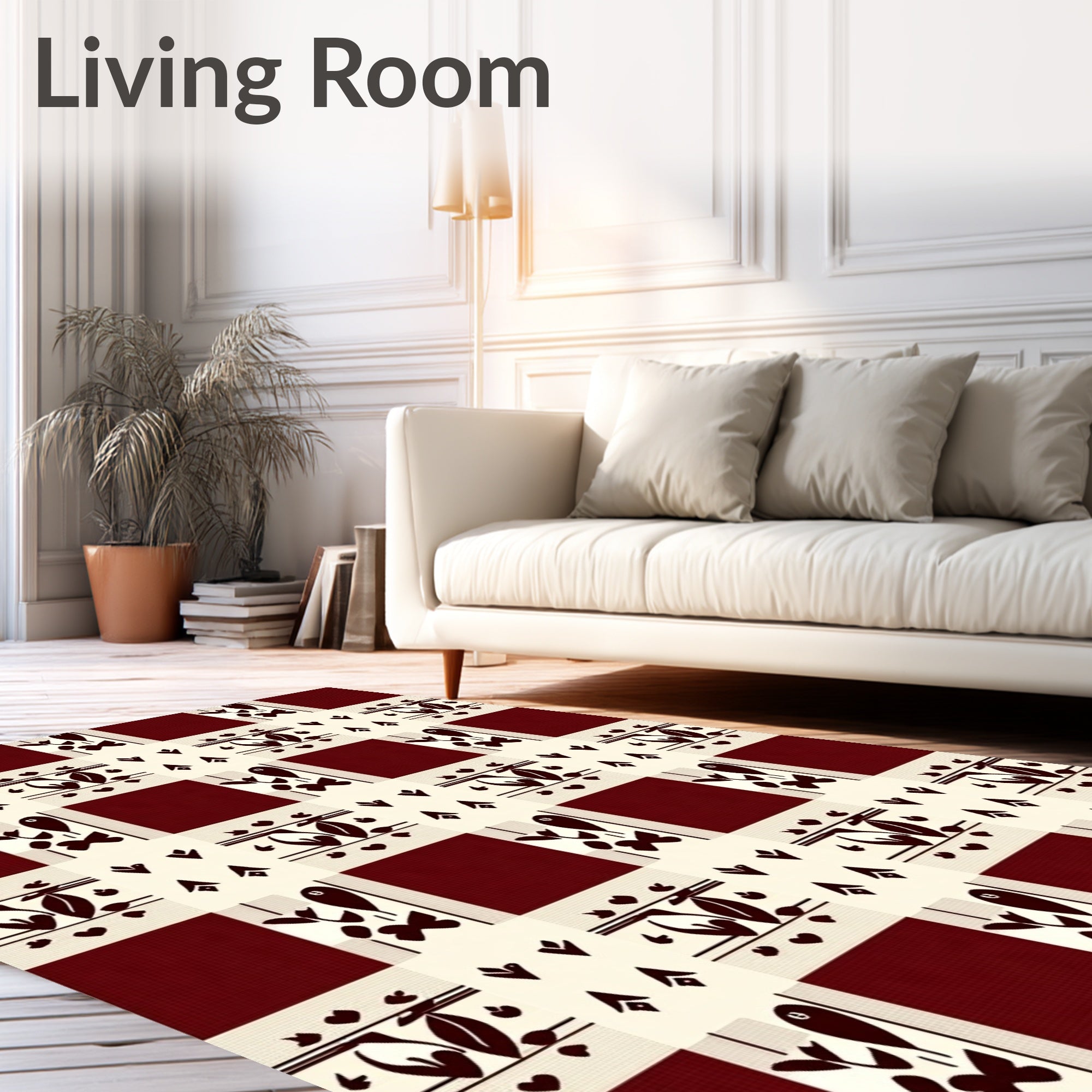 Deep Red Gingham Floral Arrangement Rug