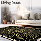 Black Golden Sunburst Mandala Lines Rug