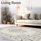 Cream and Gray Floral Medallion Rug