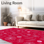 Crimson Pine Branches and Snowflakes Rug