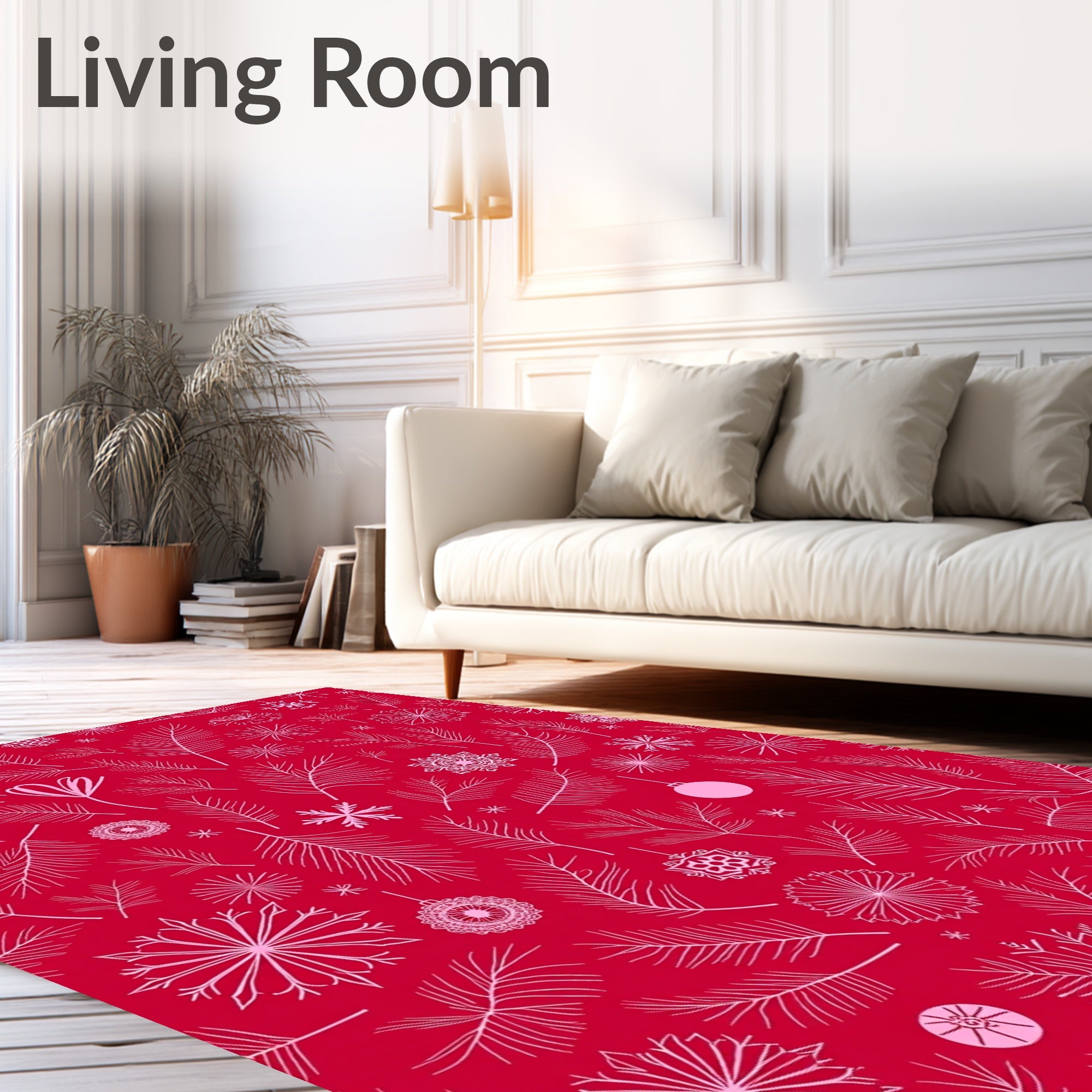 Crimson Pine Branches and Snowflakes Rug
