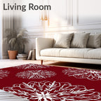 Deep Red White Floral Mandala Rug