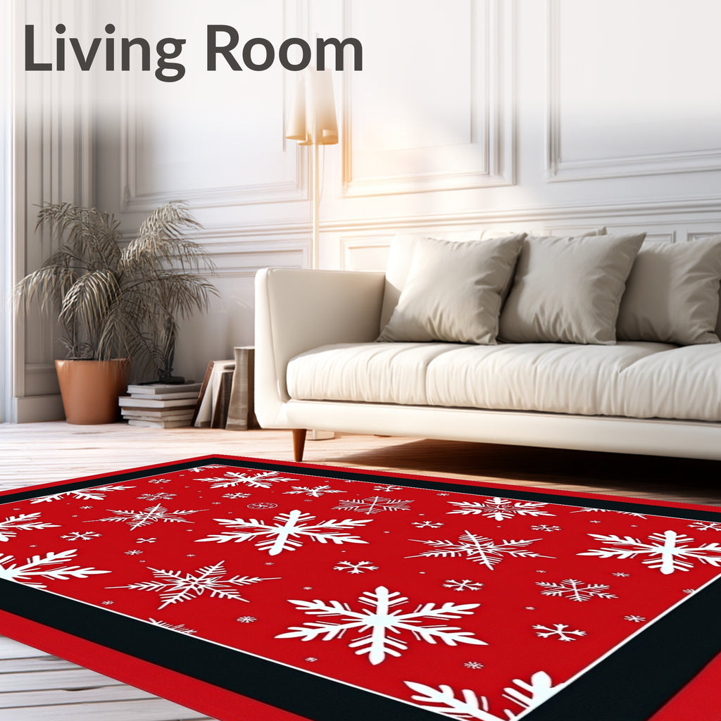 Vibrant Red White Snowflake Collage Rug