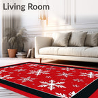 Vibrant Red White Snowflake Collage Rug