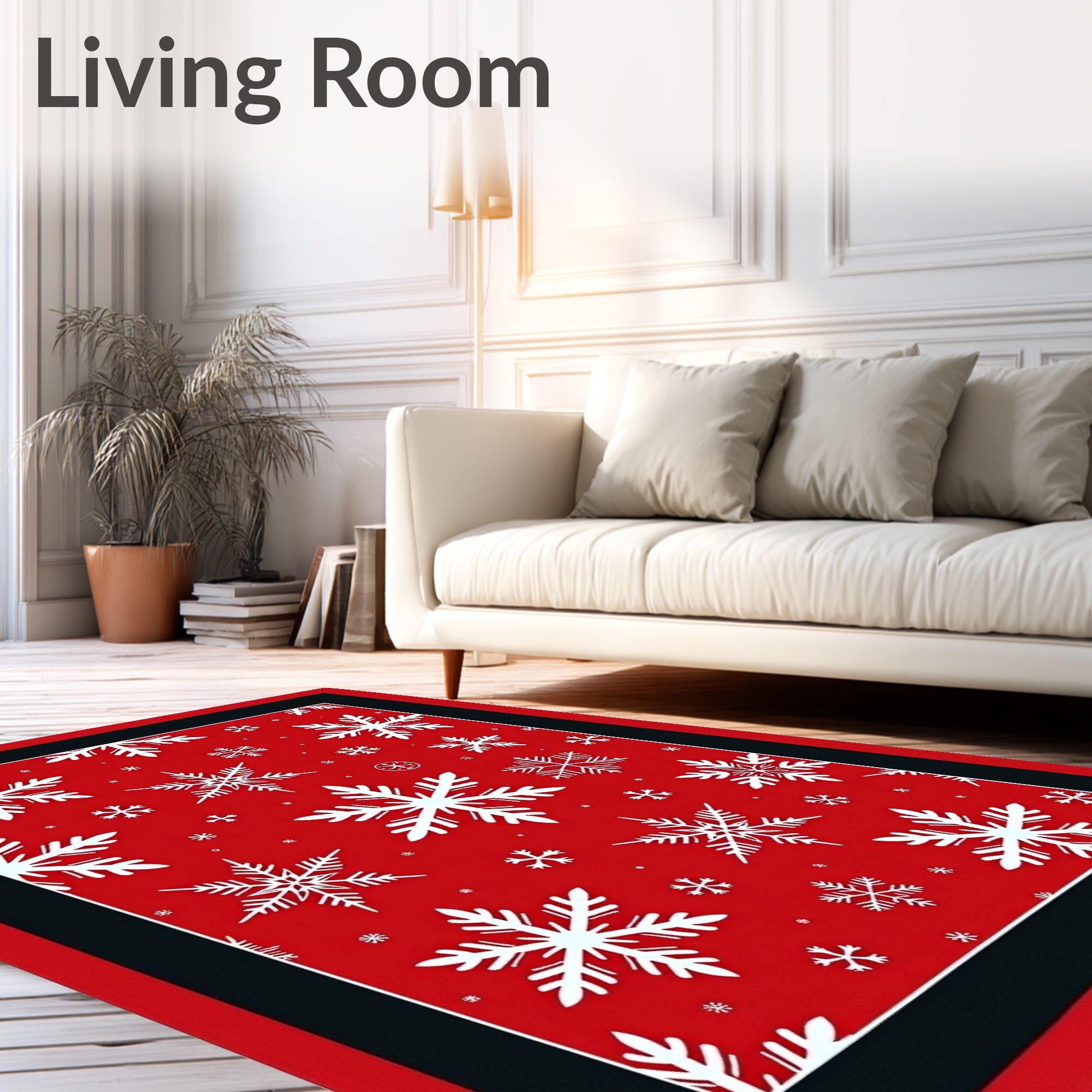 Vibrant Red White Snowflake Collage Rug
