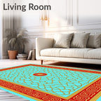 Crimson Gold Chain Mandala Teal Rug