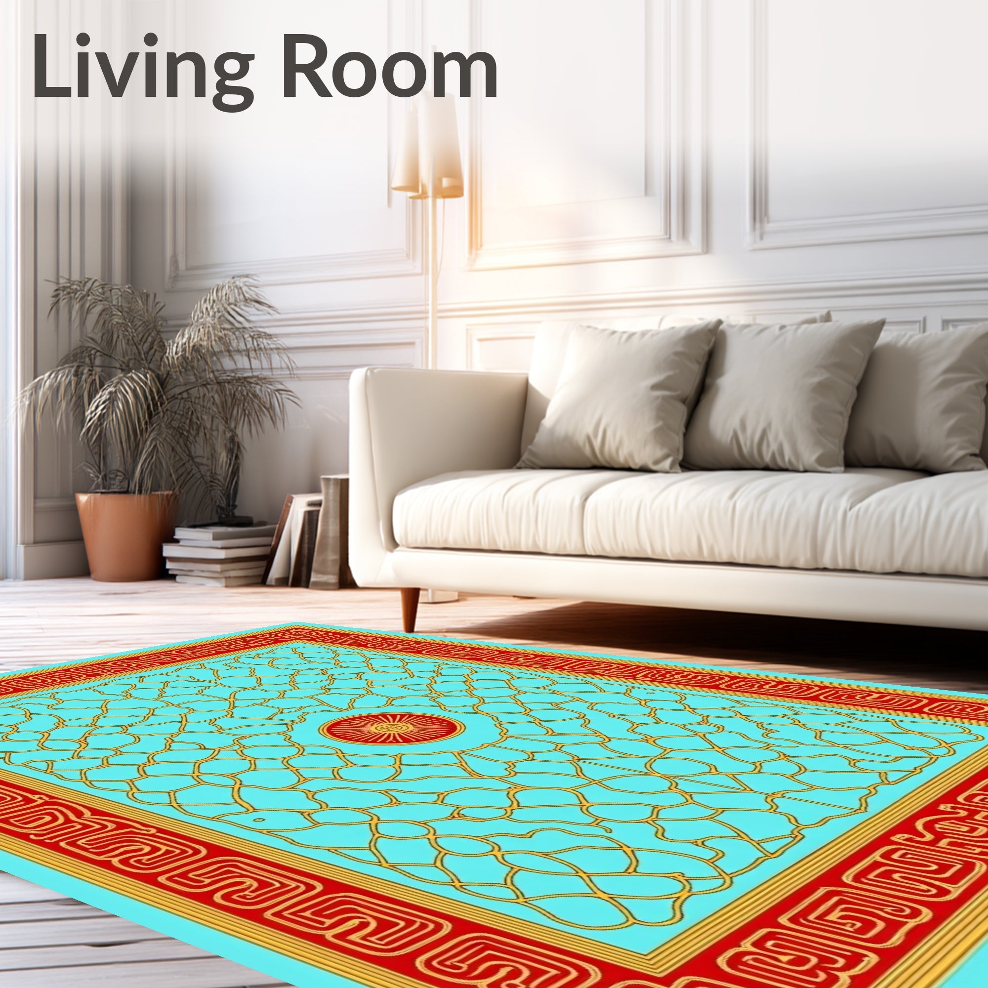 Crimson Gold Chain Mandala Teal Rug