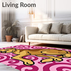 Cute Brown Dog Pink Swirls Rug