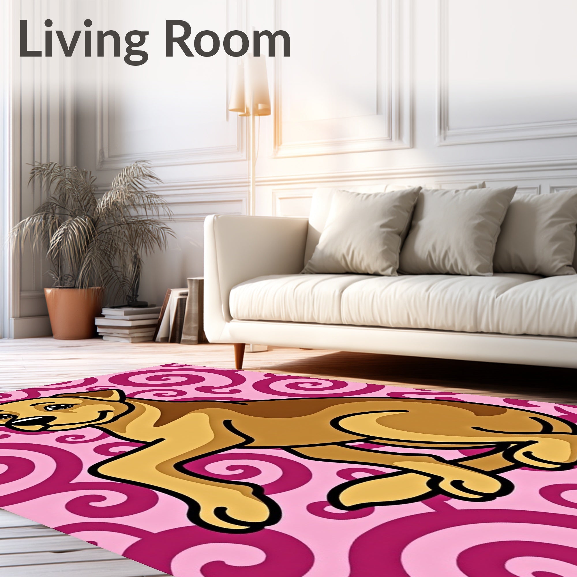 Cute Brown Dog Pink Swirls Rug