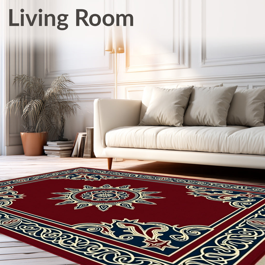 Crimson Starburst Medallion Border Rug