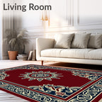 Crimson Starburst Medallion Border Rug