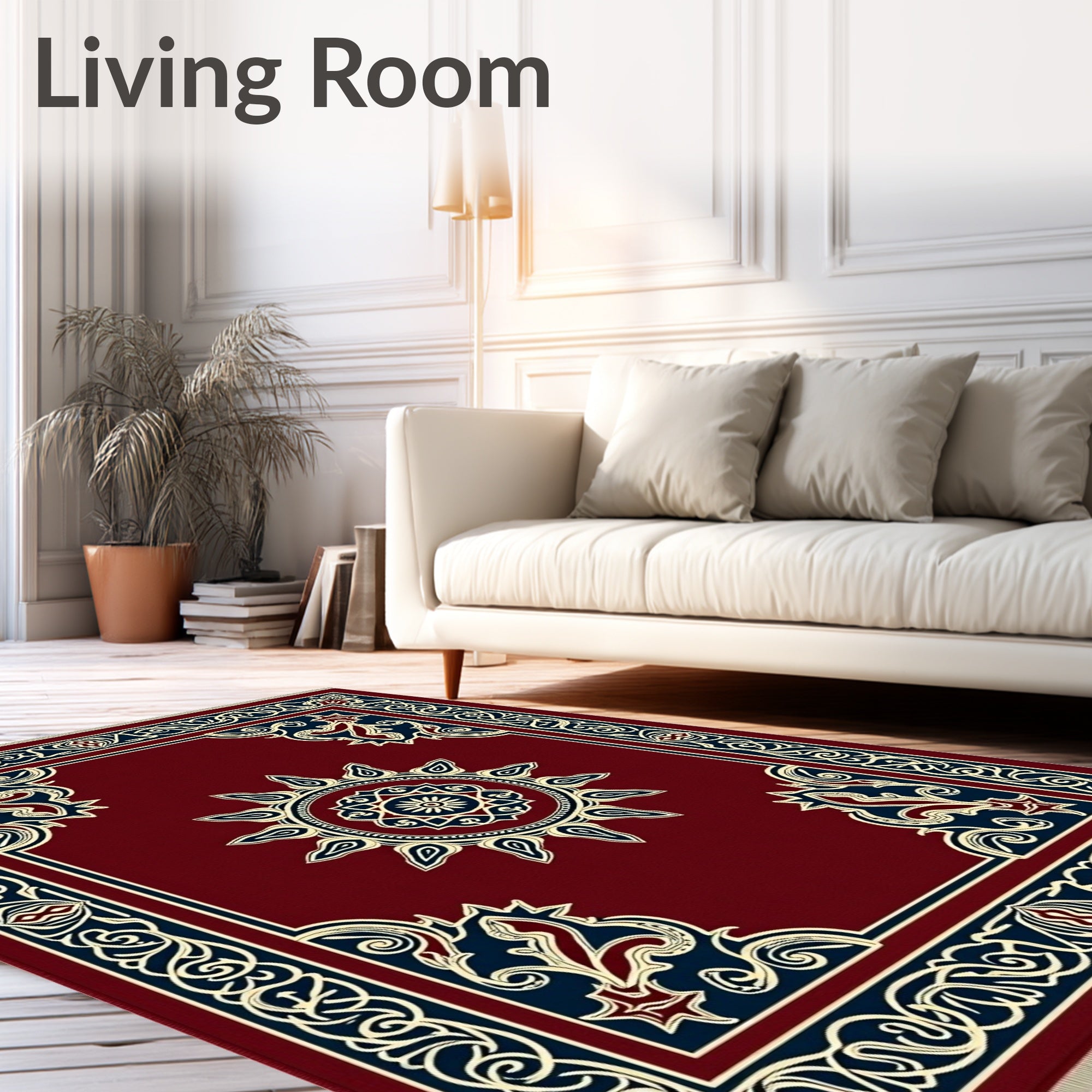 Crimson Starburst Medallion Border Rug
