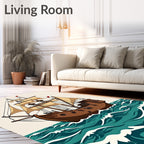 Antique Galleon Sailing Turquoise Waves Rug