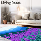 Purple Lavender Field Mountain Scene Rug