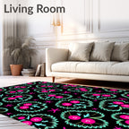 Black Floral Berry Cluster Rug