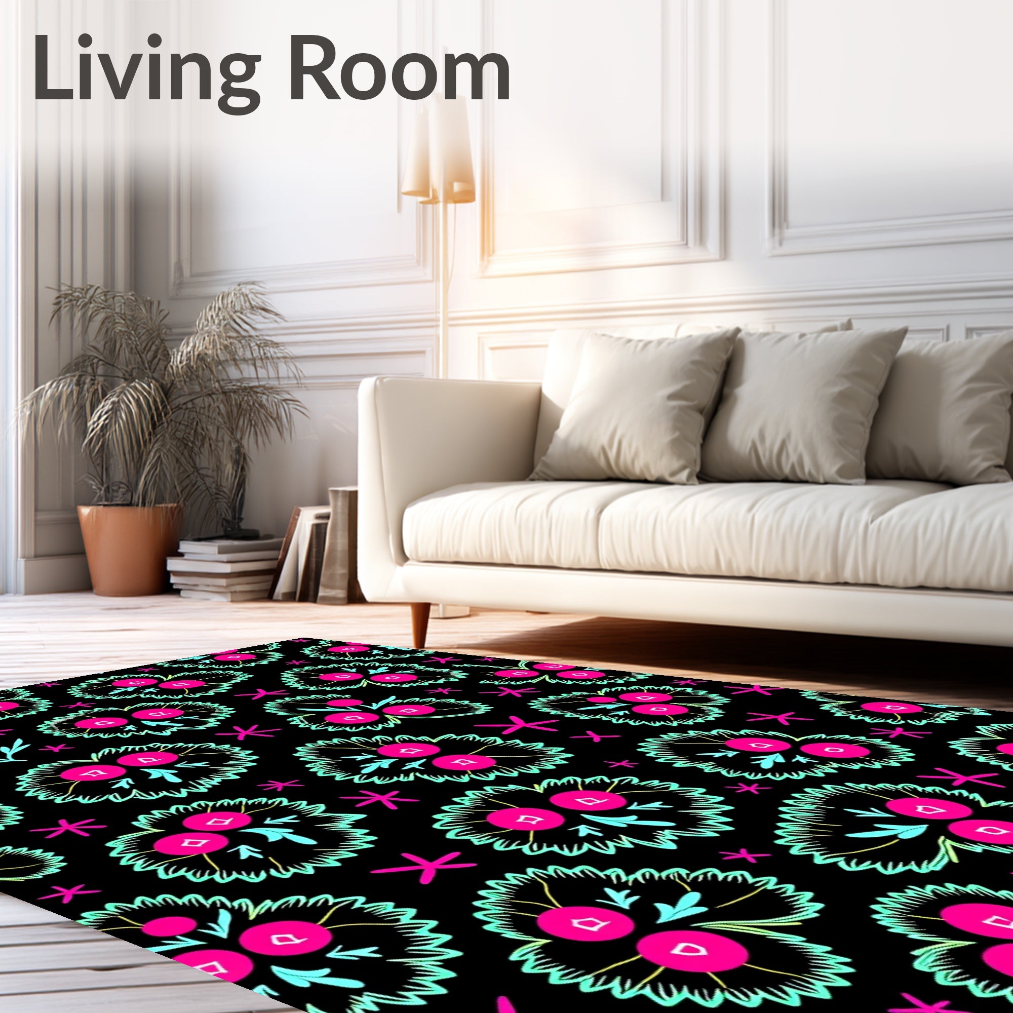 Black Floral Berry Cluster Rug