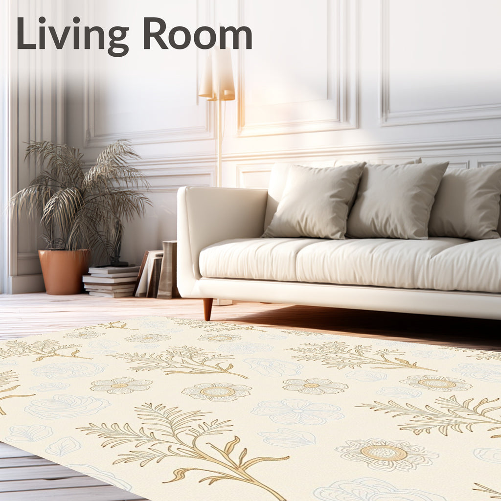 Delicate Golden Floral Sprigs Rug