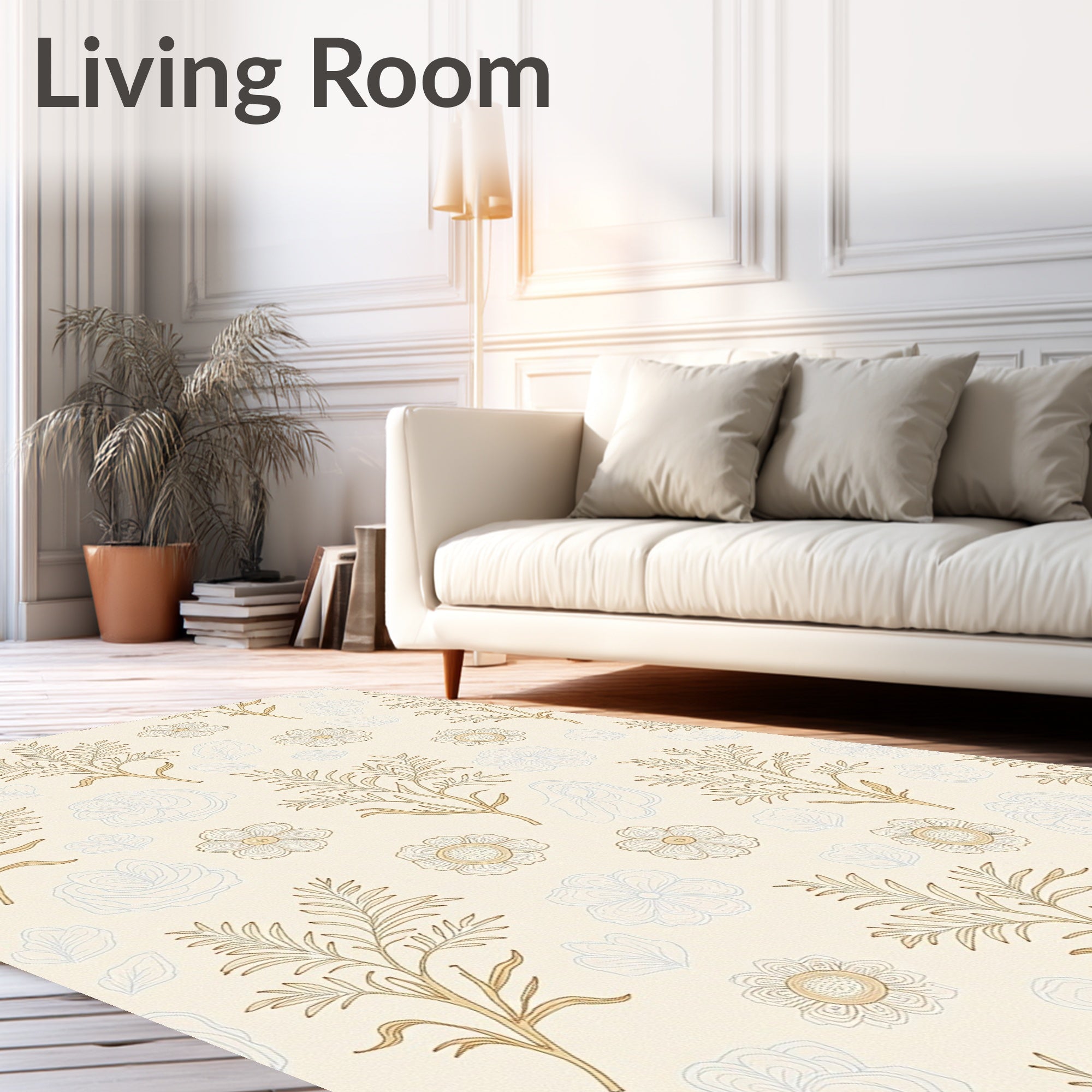 Delicate Golden Floral Sprigs Rug