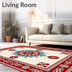 Red Blue Floral Medallion Border Rug