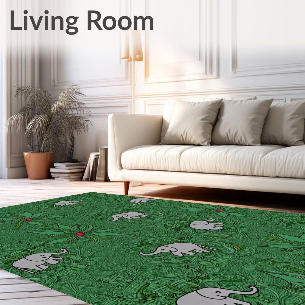 Grey Elephants and Holly Berries Rug