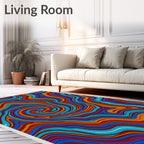 Crimson Orange Blue Swirl Topography Rug