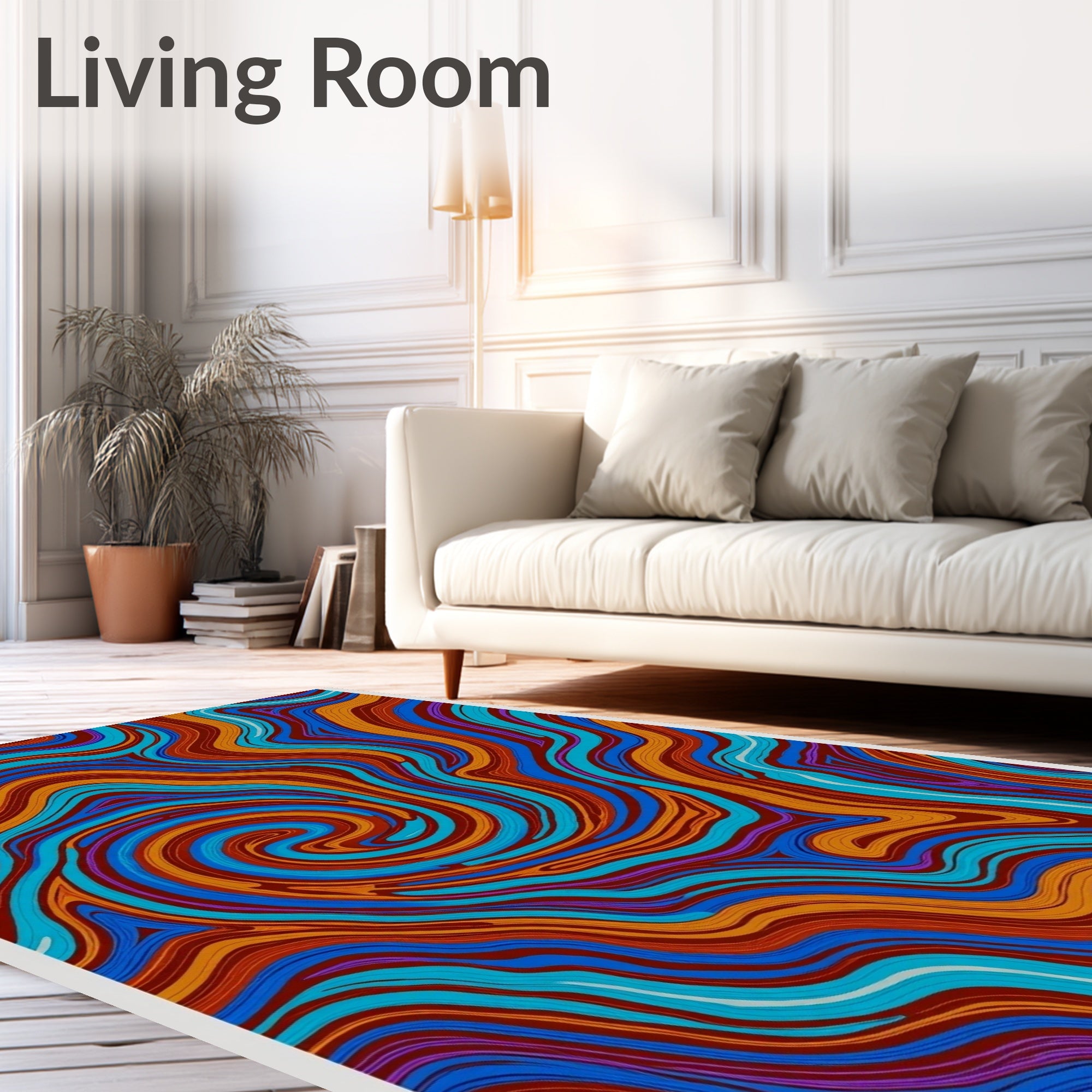 Crimson Orange Blue Swirl Topography Rug