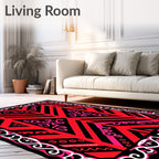 Vibrant Red Pink Geometric Border Rug
