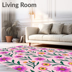 Pink Floral Garden Daisy Blooms Rug
