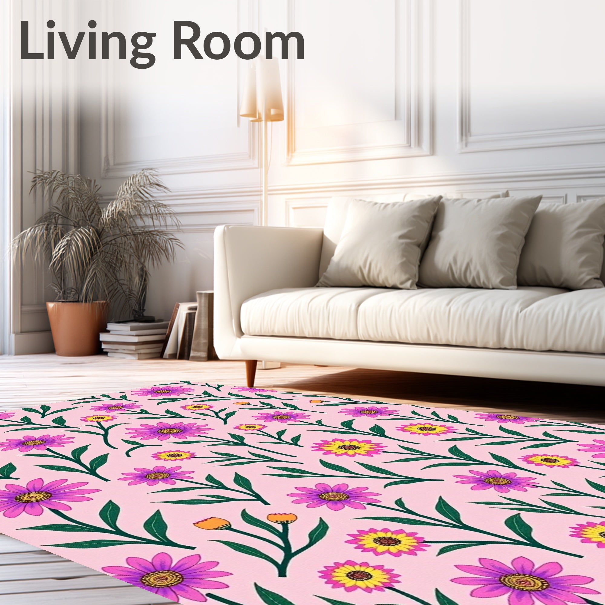 Pink Floral Garden Daisy Blooms Rug