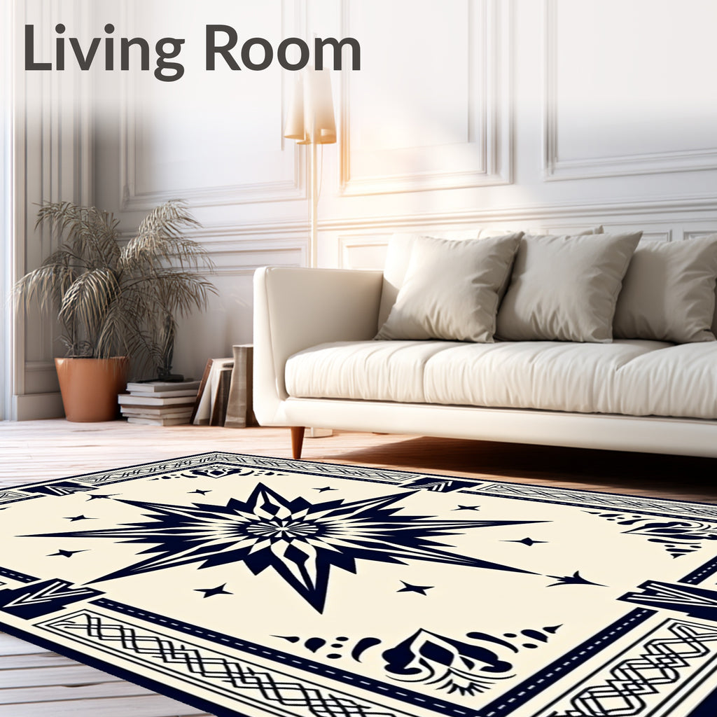 Navy Starburst Compass Graphic Rug