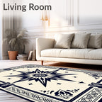 Navy Starburst Compass Graphic Rug