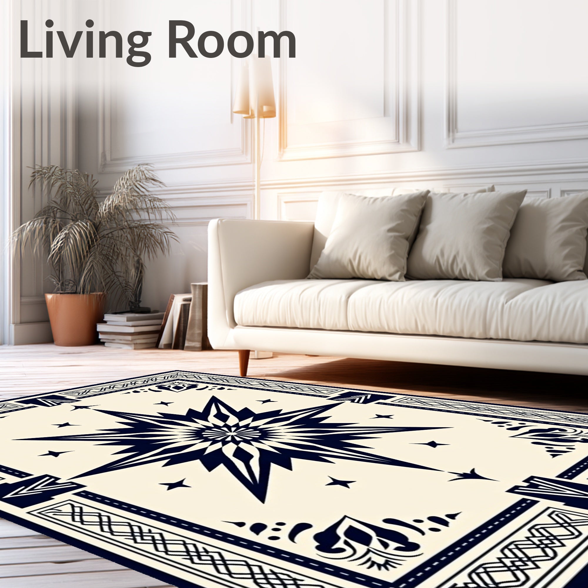 Navy Starburst Compass Graphic Rug