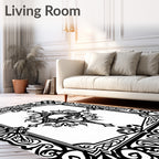 Gothic Black Skull Scrollwork Mandala Rug
