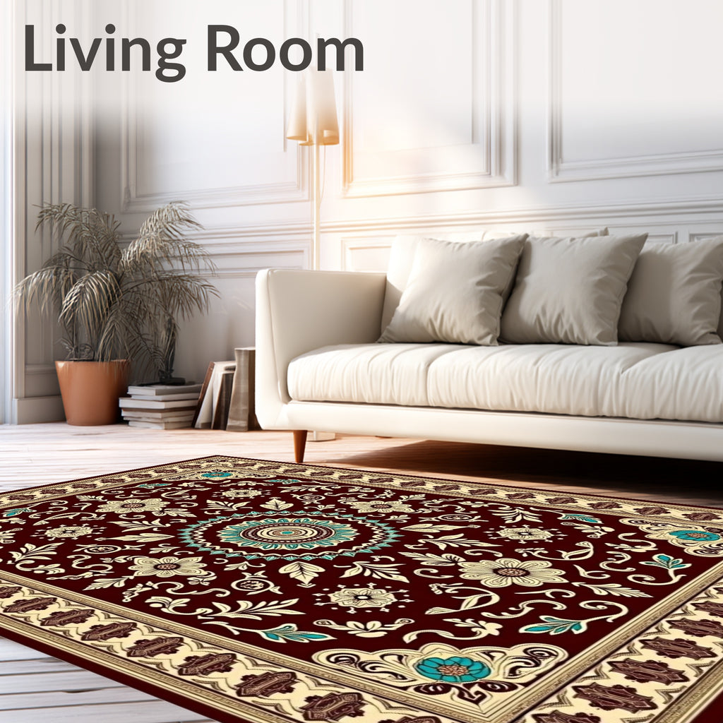 Crimson Medallion Floral Vines Rug