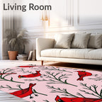 Red Cardinal Birds on Pink Branches Rug